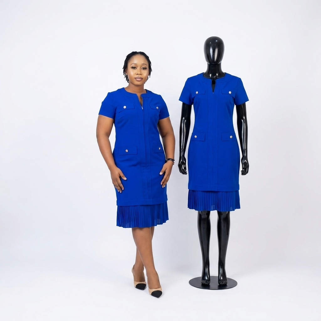 Cobalt Pleat-Hem Dress