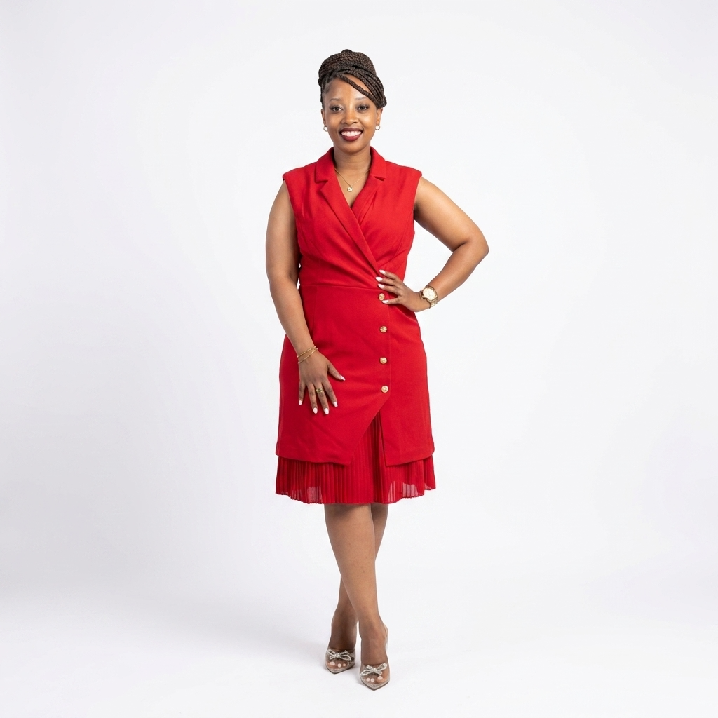 Red Blazer Pleat Dress